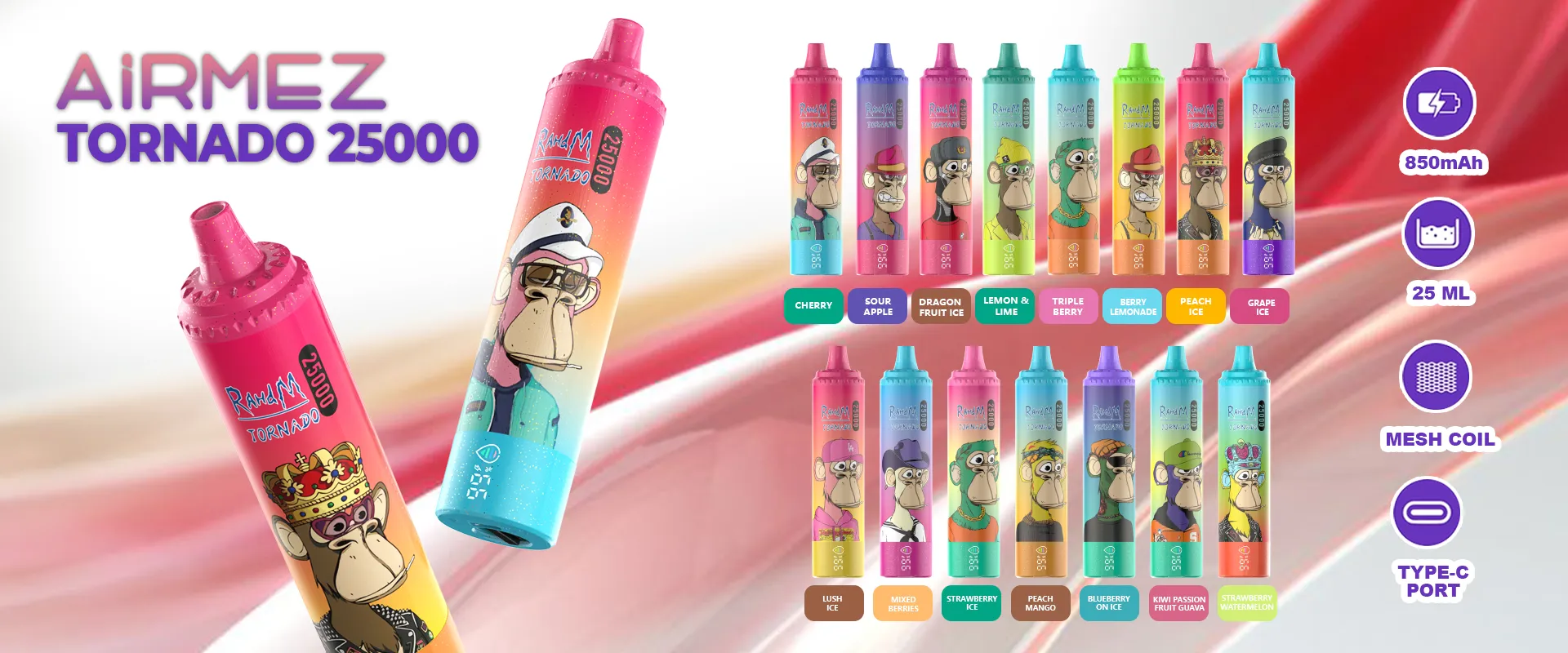 airmez tornado 25000 jednorazowy e papieros 2% – 25000 puffs | mesh coil | regulowany przepływ powietrza