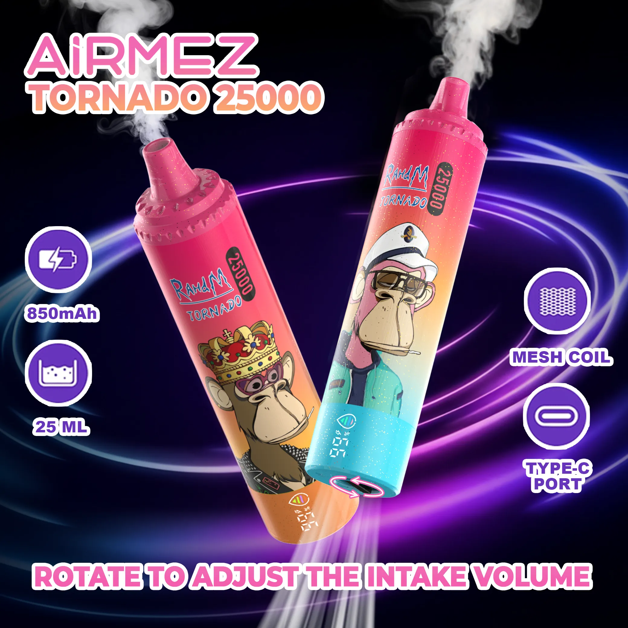 airmez tornado 25000 jednorazowy e papieros 2% – 25000 puffs | mesh coil | regulowany przepływ powietrza